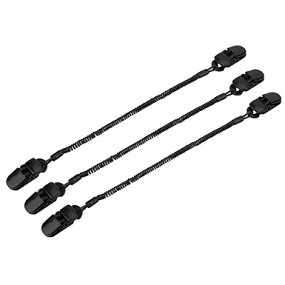 Afbeelding van 3 stuks houderhoedset, beschermkap, clip, zwart, met krokodillenklemmen en opgerold koord voor vissen