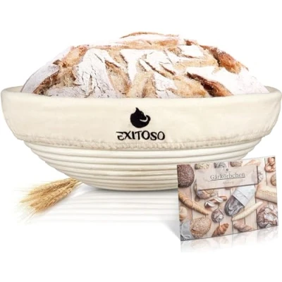 Afbeelding van Exitoso broodmandje gist 1kg Fermentatiemand Linnen Broodmand voor Bakken met E Book en Doek Bewijsmand Brood ronde Broodzak Rotan van Peddig Cane