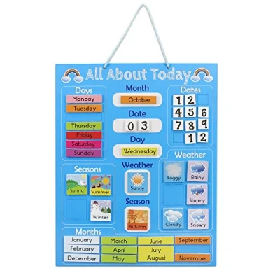 Afbeelding van Navaris Leerkalender voor kinderen, magnetisch, wandkalender, 40 x 32 cm, Engels, weekoverzicht, met 41 magneten dagen en maanden, datum