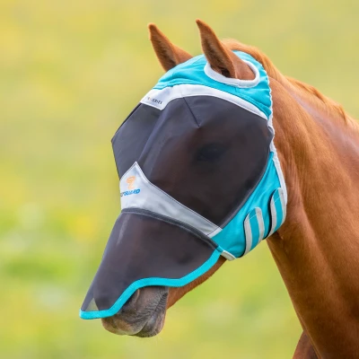 Image de Shires Masque Anti Mouches avec Découpe D&#039;oreille et Rabat de Nez Teal Poney