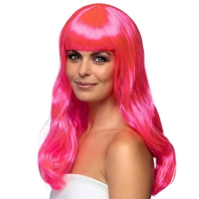 Afbeelding van Boland Pruik Chique hardroze Roze Golvend Lang Vrouwen Glitter and Glamour