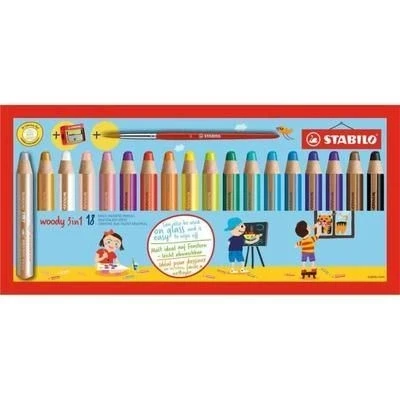 Image de Etui carton de 18 crayon WOODY 3 en 1 Extra large avec taille