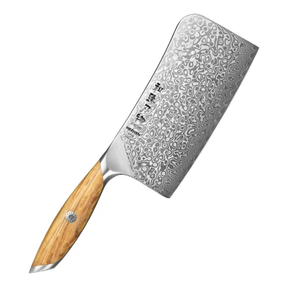 Afbeelding van Hezhen X01 Flagship Series Hakbijl (slagersmes) Damascus Poederstaal (73 laags met kern van 14Cr14MoVNb) Olijfhout Professioneel vlijmscherp damastmes Inclusief mooie geschenkdoos
