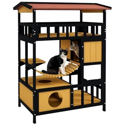 Afbeelding van PawHut Kattenhuis met platforms Hangbrug Stabiel