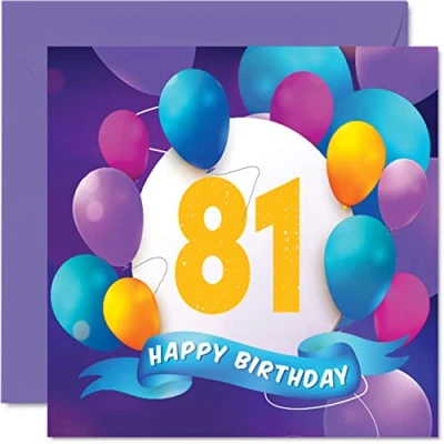 Afbeelding van Verjaardagskaart 81 jaar voor mannen en vrouwen Ballonfeest Verjaardagskaarten van jaar, opa, oma,