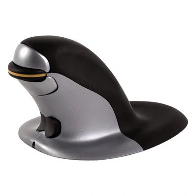 Image de Fellowes Penguin Large Souris verticale droitiers et gauchers laser sans fil 2.4 GHz récepteur USB noir argent
