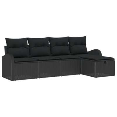 Afbeelding van vidaXL 5 delige Tuin Sofa Set met Kussens Zwart Poly Rattan
