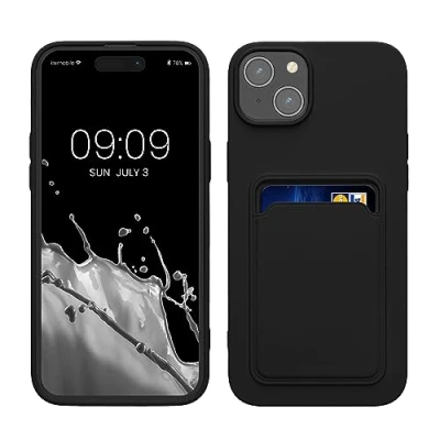Afbeelding van kwmobile telefoonhoesje geschikt voor iPhone 15 Plus Hoesje met pasjeshouder TPU case in zwart