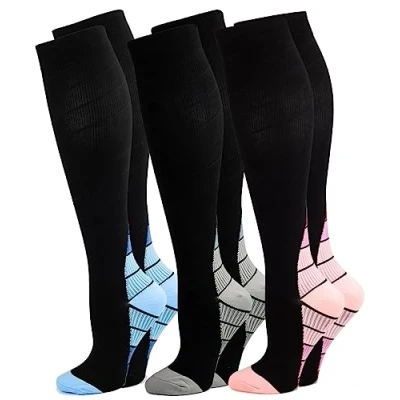 Afbeelding van Kuzimua 3 paar compressiesokken voor mannen en vrouwen, hardlopen, sport, fietsen, vliegreizen zwangerschap, herstel, Mix02