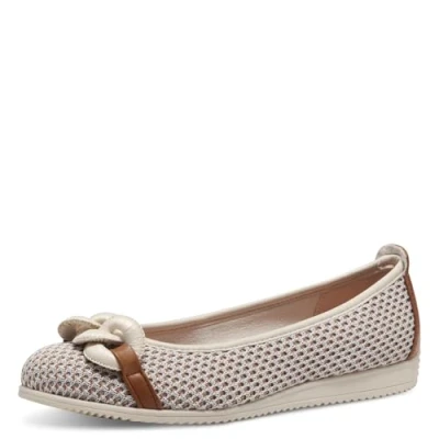 Afbeelding van Marco Tozzi Ballerina&#039;s, Dames, Maat: 40, Cream Imitatieleer/ textiel