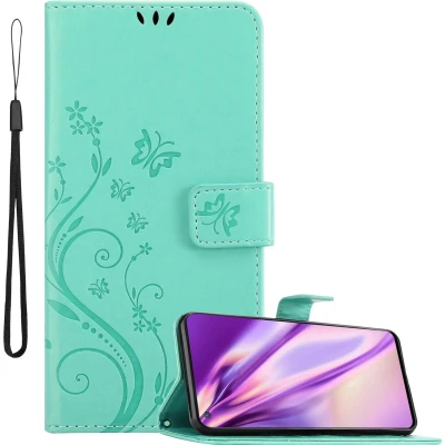 Afbeelding van Cadorabo Hoesje geschikt voor OnePlus Nord CE 5G in BLOEMEN TURKOOIS Beschermhoes bloemmotief met magnetische sluiting, standfunctie en kaartsleuven Book Case Cover Etui