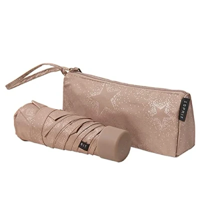 Afbeelding van ESPRIT Ultramini zakparaplu, Starburst Taupe Metallic Grijs, Paraplu met patroon tas