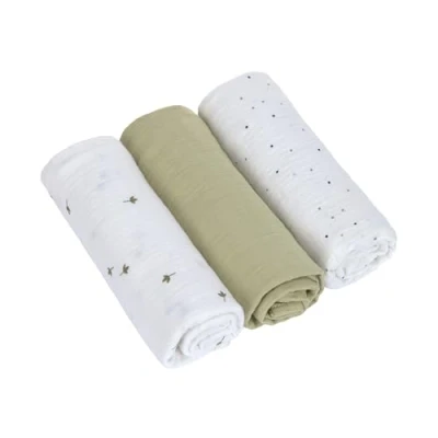 Afbeelding van Lässig Hydrofiele luier swaddle doek 3 stuks 85 x cm Leave olive