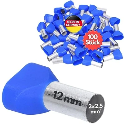 Afbeelding van 100 stuks Kalitec AET2512BL dubbele adereindhulzen geïsoleerd 2x2,5mm² 12mm lang blauw I Made in Germany Industriële kwaliteit