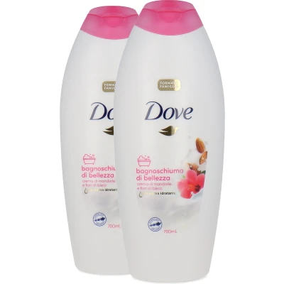 Afbeelding van Dove Caring Bath 2 stuks à 700 ml Almond Cream And Hibiscus Flowers (Italiaanse tekst)