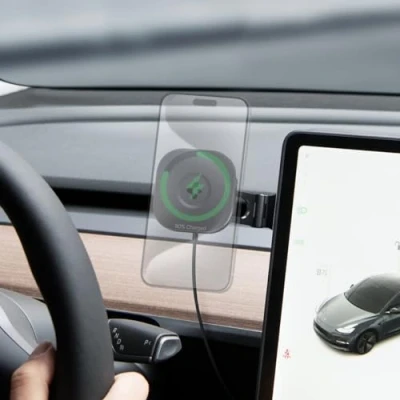 Afbeelding van Spigen OneTap Pro 3 MagFit Telefoonhouder Compatibel met MagSafe Geschikt voor Tesla Model 3, Y S en X Draadloze Autolader Autohouder Draadloos Opladen Zwart