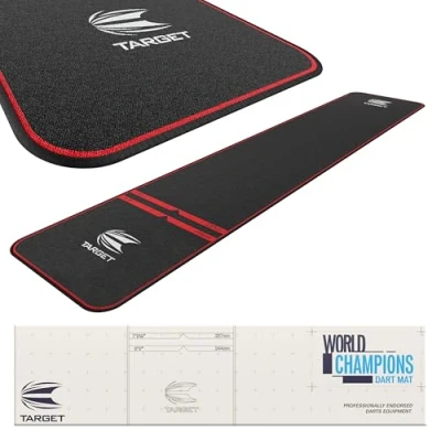Afbeelding van Target darts World Champion Dartmat zwart en rood Eiken mat met zachte stalen dartwerpafstanden Antislipmat voor vloerbescherming