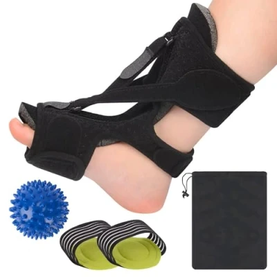 Afbeelding van supregear Set van 3 nachtspalken voor plantaire fasciitis, verstelbare riemen, voetbrace met massagebal en voetboogsteunen platte voeten, peesontsteking