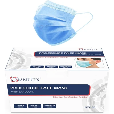 Afbeelding van Omnitex Type IIR BLAUW wegwerp medische mondkapjes met oorlussen EN14683:2019 98% filtratie, vloeistofbestendig chirurgisch mondmaskers 2R 3 laags masker 50 stuks Premium quality Made in the EU