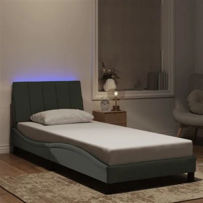Afbeelding van vidaXL Bedframe met LED verlichting fluweel lichtgrijs 90x200 cm