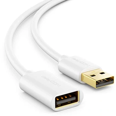 Afbeelding van deleyCON 1,5 m verlengkabel, USB 2.0, hoge snelheid, datakabel, A stekker naar aansluiting, afgeschermd wit