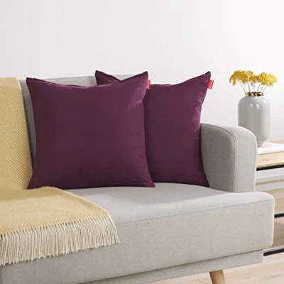 Afbeelding van Blumtal Chenille Kussenslopen Set van 2 Zacht en met Blinde Rits Kussenhoes 40 x 40, Aubergine Paars