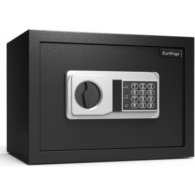 Afbeelding van Earkings Kluis 25x35x25 cm met Cijferslot Elektronisch Geldkist Inclusief Bevestigingsmateriaal, Twee Noodsleutels en Alarm Slot 15.5L