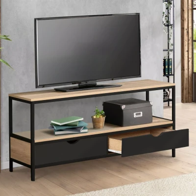 Image de Meuble TV 2 tiroirs noirs BOSTON design industriel 113 cm
