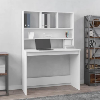 Afbeelding van Bureau met schappen 102x45x148 cm bewerkt hout wit