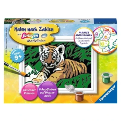 Afbeelding van Ravensburger Schilderen op nummer 29605 schattige tijger kinderen vanaf 9 jaar: met gekleurde motieflijnen