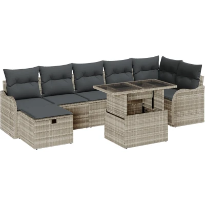 Afbeelding van vidaXL 8 delige Tuin Sofaset met Kussens Lichtgrijs Poly Rattan