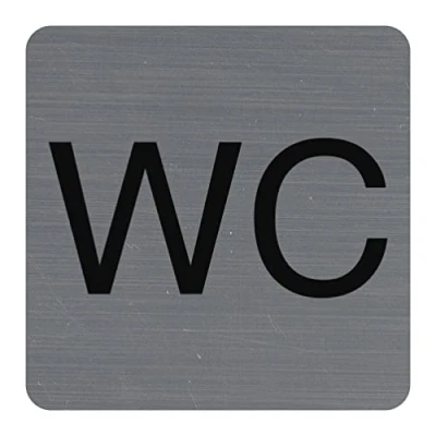 Image de Exacompta Réf. 67179E 1 Plaque de porte adhésive WC murale imprimée signalisation Sur tous supports Aspect aluminium brossé Dimensions : 7,5 x cm