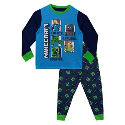 Afbeelding van Minecraft Pyjamaset Jongen Steve en Creeper, Meerkleurig