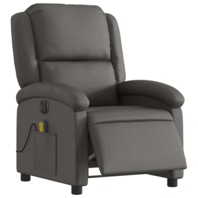 Afbeelding van vidaXL Massagestoel elektrisch kantelbaar grijs echt leer