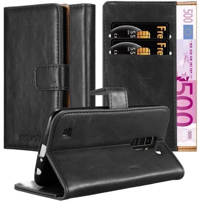 Afbeelding van Cadorabo Hoesje geschikt voor LG K10 2016 in ZWART GRAFIET Beschermhoes met magnetische sluiting, standfunctie en kaartvakje Book Case Cover Etui