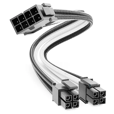 Afbeelding van deleyCON Interne stroomkabel 4 + pinnen EPS CPU voor processor 30 cm 18 AWG PSU moederbord PC computer voeding nylon mannelijke stekker op bus zwart wit