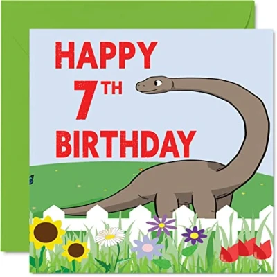 Afbeelding van verjaardagskaart voor jongens dinosaurus de 7e verjaardag jongens, 145 mm x zoon, neefje, kleinkind, kind