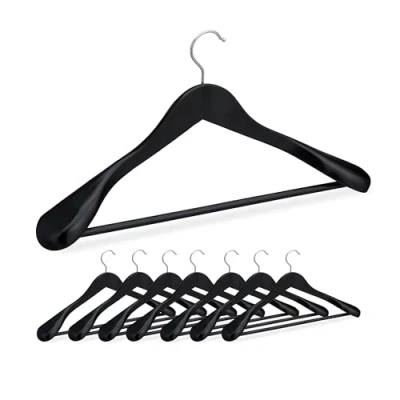 Afbeelding van Relaxdays Kledinghouders Set van 8 Kleerhangers Pakken kostuums Houten hangers jassen zwart