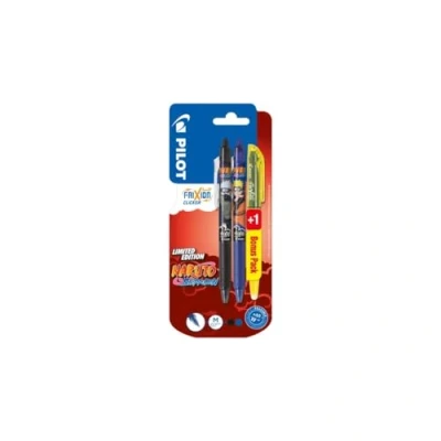 Afbeelding van PILOT FriXion Clicker 0.7 Naruto Shippuden Limited Edition navulbare gelpen met warmtegevoelige inkt, 2 pennen (zwart en blauw) + 1 Light (geel)