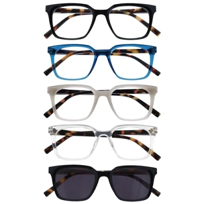 Image de OPULIZE KOI Lunettes de Lecture avec Lecteur Solaire Lot 5 Monture Rectangulaire Noir Bleu Gris Clair Homme Femme Charnières à Ressort RRRRS50 137C1 +1.00