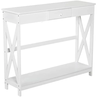 Afbeelding van HOMCOM Consoletafel haltafel met 1 lade + legplank afmetingen: 100 l x 30 b 81 h cm, hout, wit