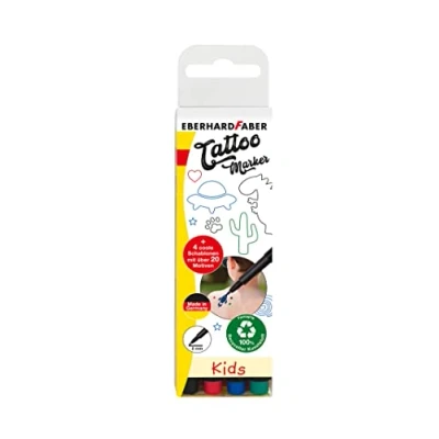 Afbeelding van Tattoo stift Eberhard Faber Kids 4st. en 4in1 sjablonen. (zwart, blauw, groen rood)
