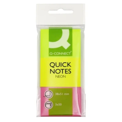 Afbeelding van Q Connect, Plakbriefje, Sticky Notes Quick 3 neonkleuren assorti (38 x 51 mm)