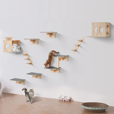Image de VEVOR Étagères Murales pour Chat avec Plateformes Nids Meuble à Chats Lot de 9