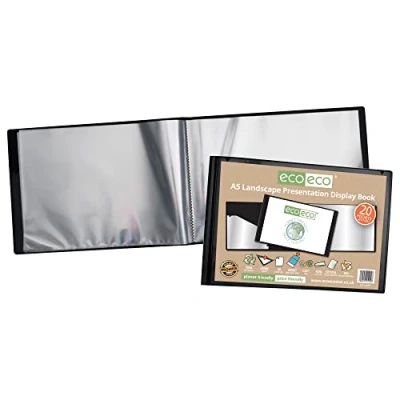 Afbeelding van eco eco094 Documentenmap A5, 50% gerecycled, met 20 kunststof hoesjes, liggend formaat, zwart