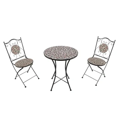 Afbeelding van AXI Amélie Bistroset Mozaïek Bloemen Roze Metalen frame met keramische tegeltjes Balkonset 2 stoelen en tafel