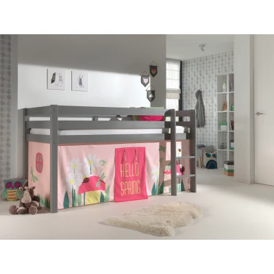 Afbeelding van LUCEVI Pino Halfhoogslaper H115CM + Ladder Spring Gordijntjes Grijs 90x200 cm