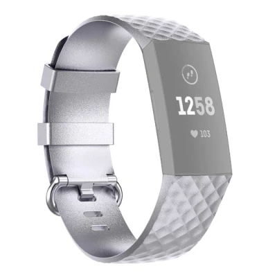 Afbeelding van Fitbit Charge 3 &amp; 4 siliconen diamant pattern bandje Maat: Small Zilver
