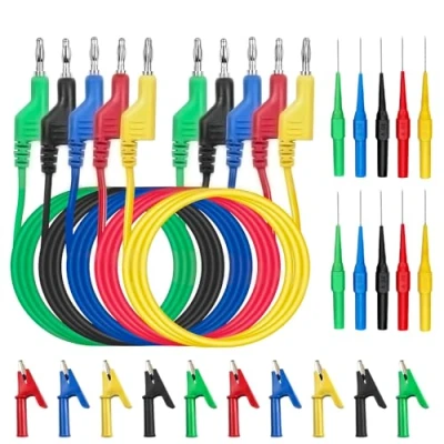 Afbeelding van Riisoyu 5 stuks meetkabel 1 m 4 mm kleuren geïsoleerde bananenstekker 10 krokodillenklemmen testsondes multimeter voor meetapparatuur