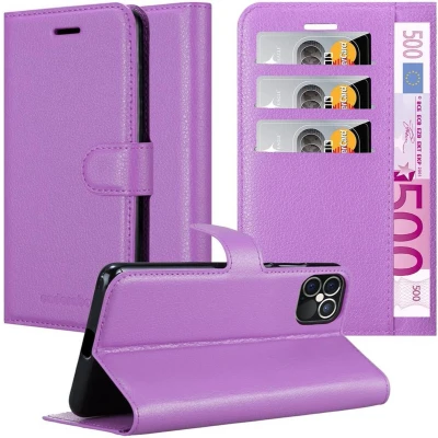 Afbeelding van Cadorabo Hoesje geschikt voor Apple iPhone 12 / PRO in MANGAAN PAARS Beschermhoes met magnetische sluiting, standfunctie en kaartvakje Book Case Cover Etui